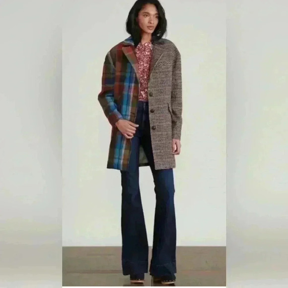 VERONICA BEARD Dickey Jacket Long Over Coat Wool Plaid Patchwork XS 0 2 $1200 - Picture 7 of 16
